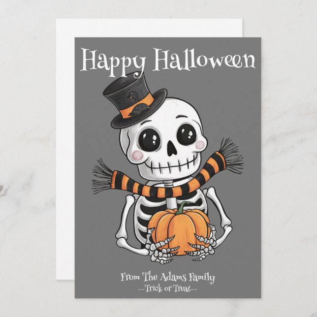 Ilustração de Esqueleto Fofo Cartão de Férias Plan (Frente/Verso)