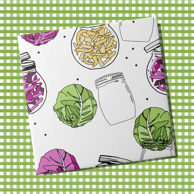 Ilustração de Fermentação de Couves de Sauerkraut (Sauerkraut cabbages fermenting pattern wall tile)