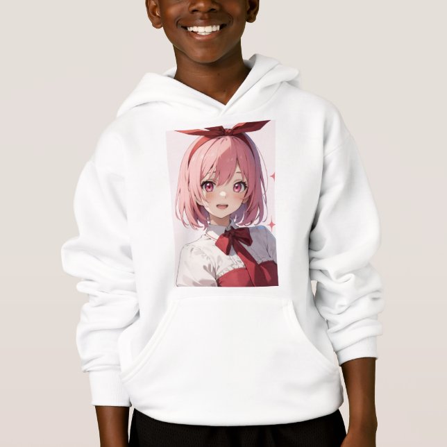 Ilustração de Garota de Anime Fofo com Cabelo Rosa (Frente)