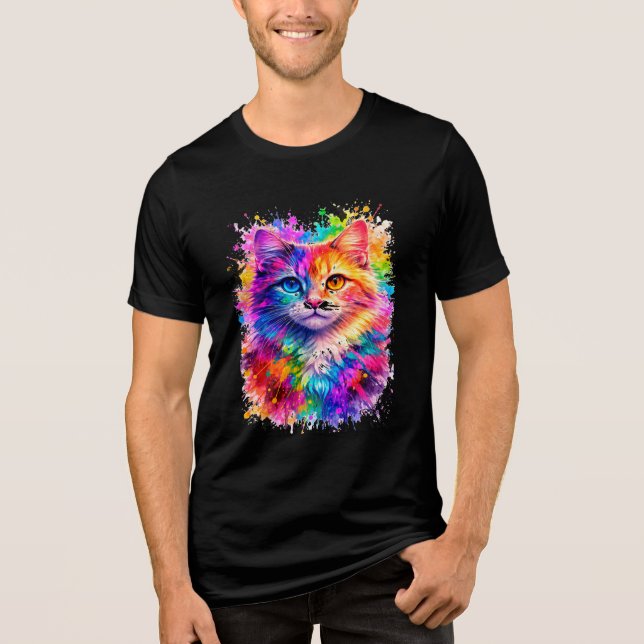 Ilustração de Gato com Salpicos de Tinta Colorida (Frente)
