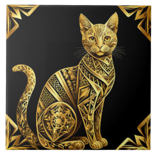 Ilustração de Gato Dourado Ornamentado