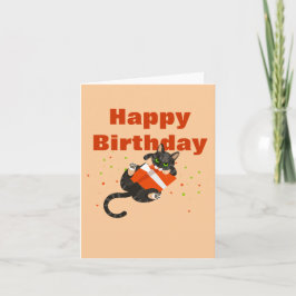 Ilustração de gato no cartão "Feliz Aniversário"