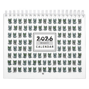 Ilustração de gato preto fofo calendário 2026