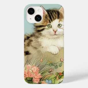 Ilustração de Gato Vintage com Flores Rosa