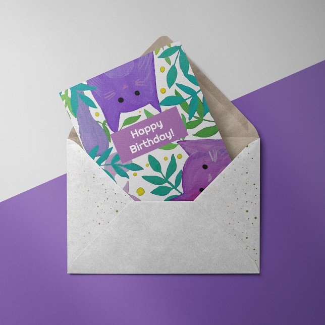 Ilustração de gatos e galhos Cartão de Aniversário (Criador carregado)