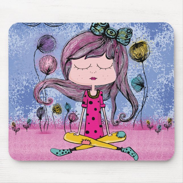 Ilustração de Ioga de Menina Fofa em Mouse Pad (Frente)