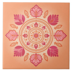 Ilustração de mandala floral em um fundo de pêsseg