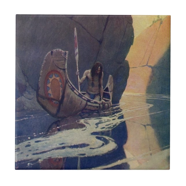 Ilustração de N. C. Wyeth de índio remando canoa (Frente)