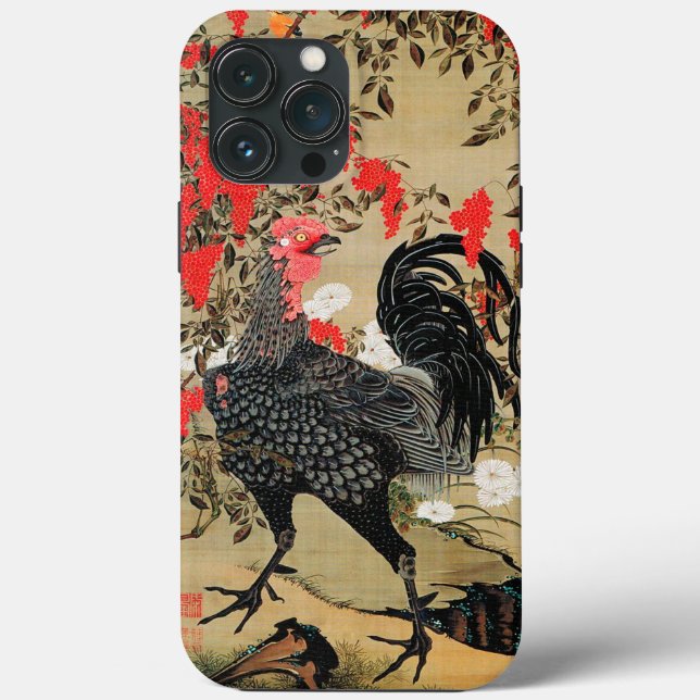Ilustração de Nandina e Rooster de Ito Jakuchu (Verso)