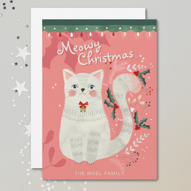 Ilustração de Natal de Gato Branco em Cartão de Fé (Criador carregado)