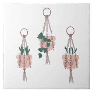 Ilustração de Plantas em Macrame para Vasos e Pote