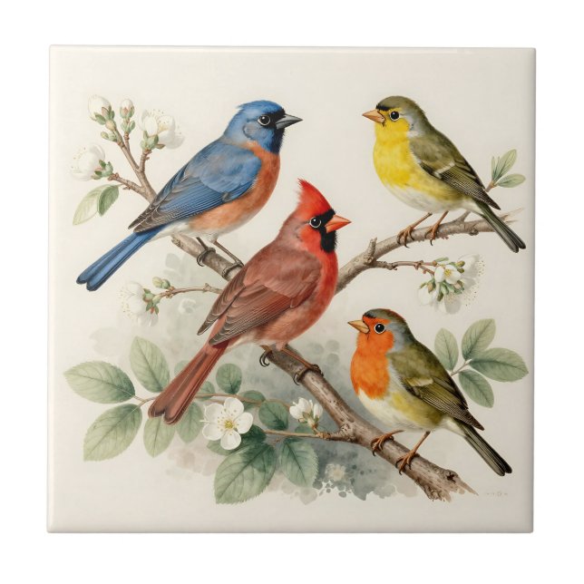 Ilustração de Ramalhete de Flores de Pássaro Canto (Frente)
