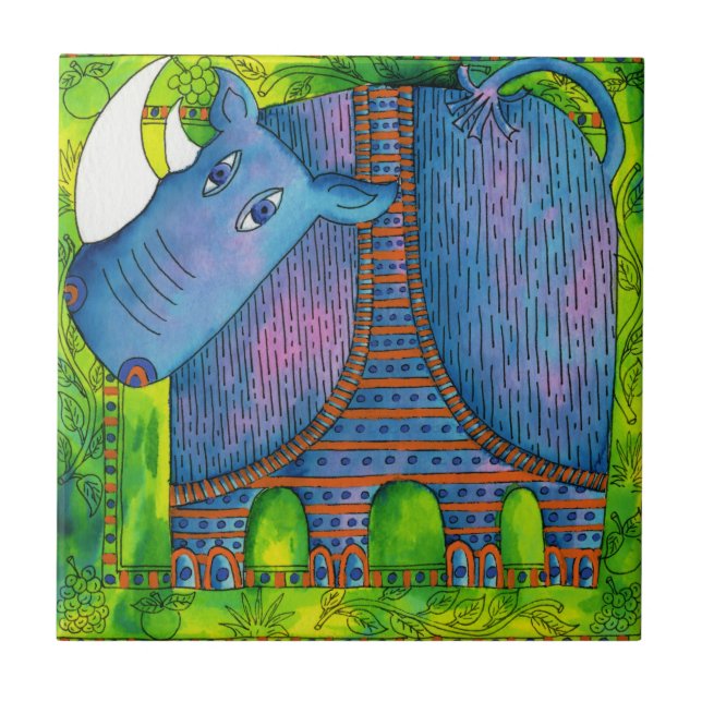 Ilustração de Rinoceronte com Padrões em Aquarela (Frente)