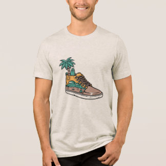 Ilustração de Sapato com Palmeira e Onda de Praia