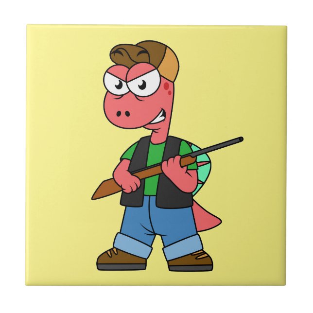 Ilustração De Um Caçador De Espinossauro Com Arma. (Frente)