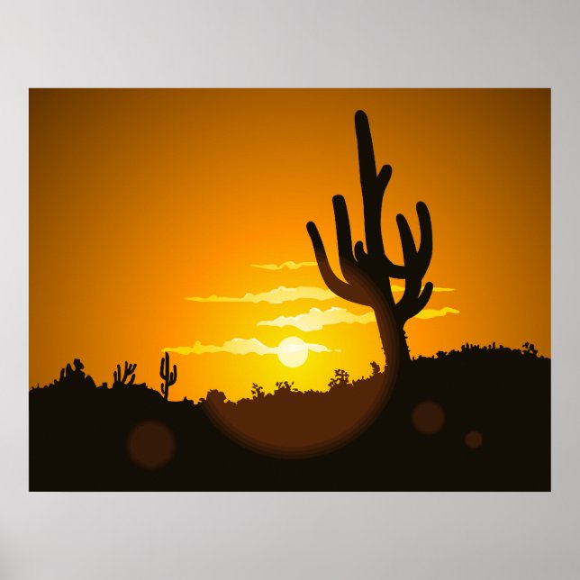 Ilustração de Vetor Sunset Cactus - Poster (Frente)