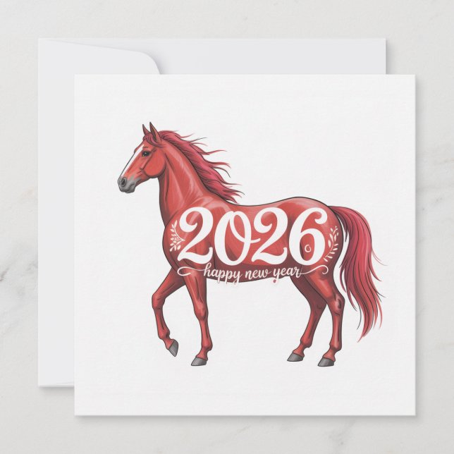 Ilustração do Cavalo Vermelho da Placa Feliz ano n (Frente)