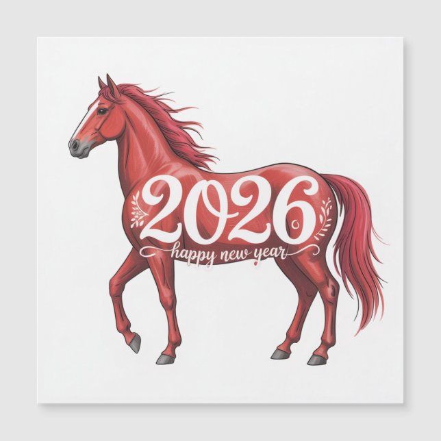 Ilustração do Cavalo Vermelho da Placa Feliz ano n (Frente)
