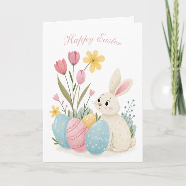 Ilustração do coelho e do ovo do cartão de páscoa (Frente)