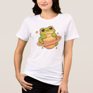 Ilustração do espaço de Saturno com sapo Kawaii fo