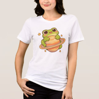 Ilustração do espaço de Saturno com sapo Kawaii fo