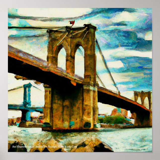 Ilustração do Poster da ponte Brooklyn NYC (Frente)