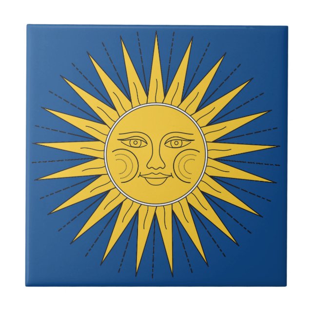 Ilustração do Sol Vintage em Fundo Azul (Frente)