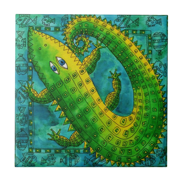 Ilustração em Aquarela de Crocodilo Padronizado (Frente)