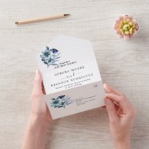 Ilustração em Aquarela Rústica Buquê Floral Azul