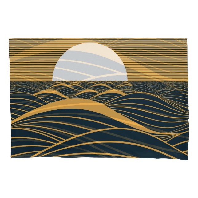 Ilustração estilizada do sol-lua, mar escuro. (Frente)
