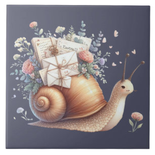 Ilustração Floral Pastel de Caracol Fofo Correio
