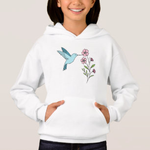 Ilustração Floral Rosa-Rosa e Hummingbird