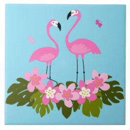 Ilustração Floral Tropical de Flamingos Rosa