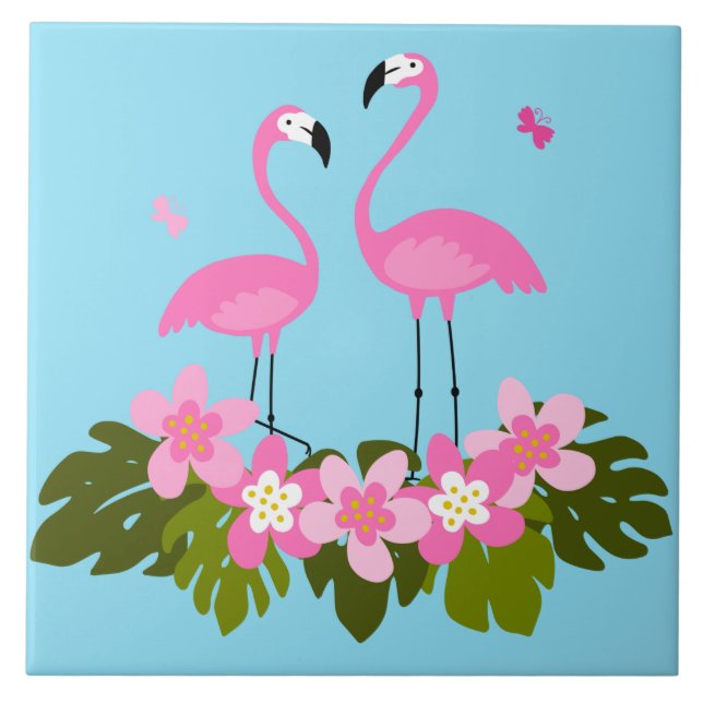 Ilustração Floral Tropical de Flamingos Rosa (Frente)