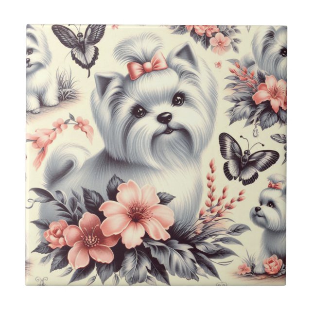 Ilustração Maltesa Vintage Cute (Frente)