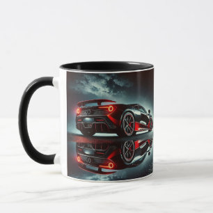 Ilustração moderna do carro na caneca preta de caf