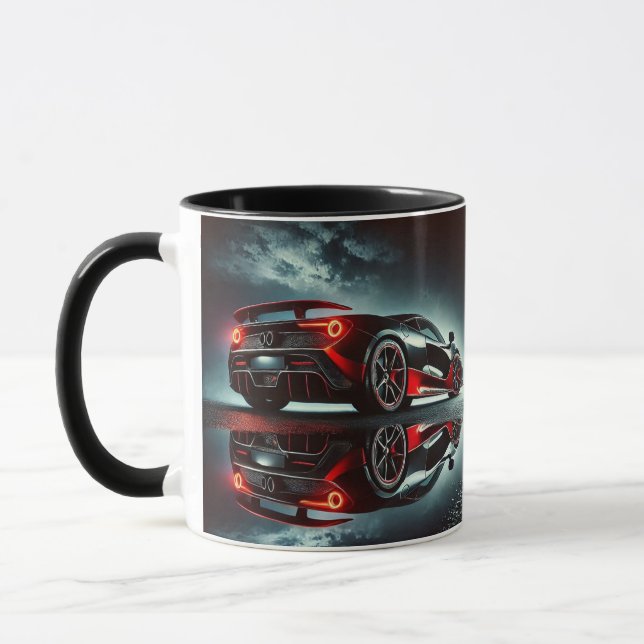 Ilustração moderna do carro na caneca preta de caf (Esquerda)