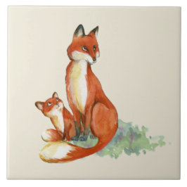 Ilustração Momma Fox e Baby Watercolor