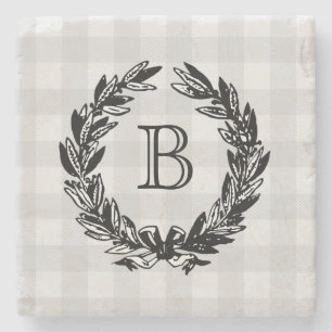 Ilustração Monograma Wreath Porta copos de Pedra d