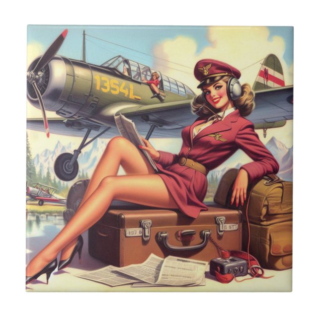 Ilustração Pin-Up do Avião Vintage (Frente)