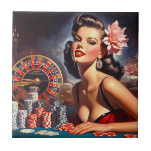 Ilustração Pin-Up do Casino Vintage