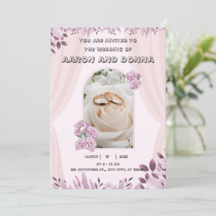 Ilustração Rosa Púrpura Convite para Casamento Flo