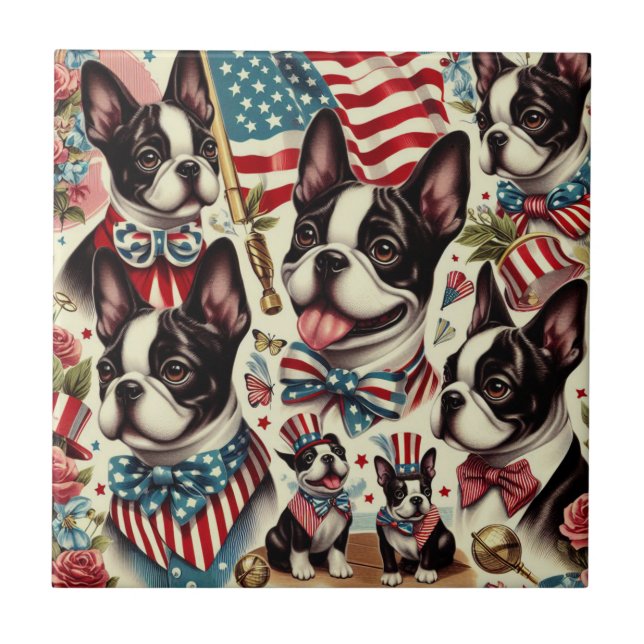 Ilustração Sem Costura de Boston Terrier Vintage (Frente)