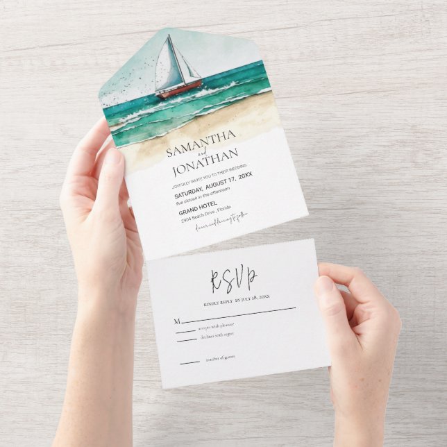 Ilustração simples de casamento com aquarela náuti (Aba destacável)