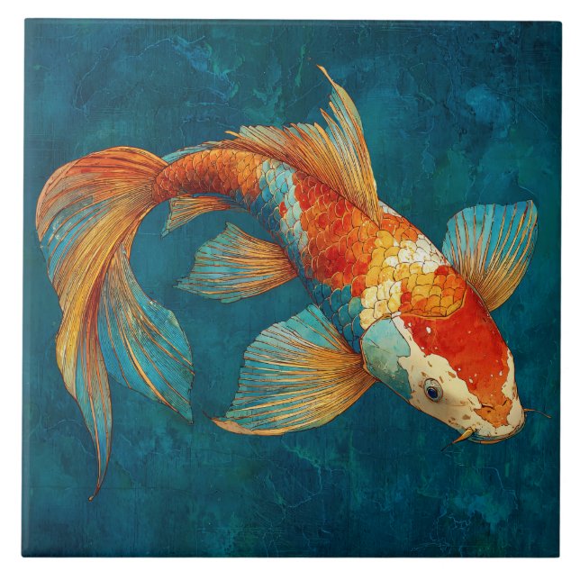 Ilustração Vibrante de Peixe Koi (Frente)