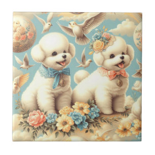 Ilustração Vintage Cute Bichon Frisé
