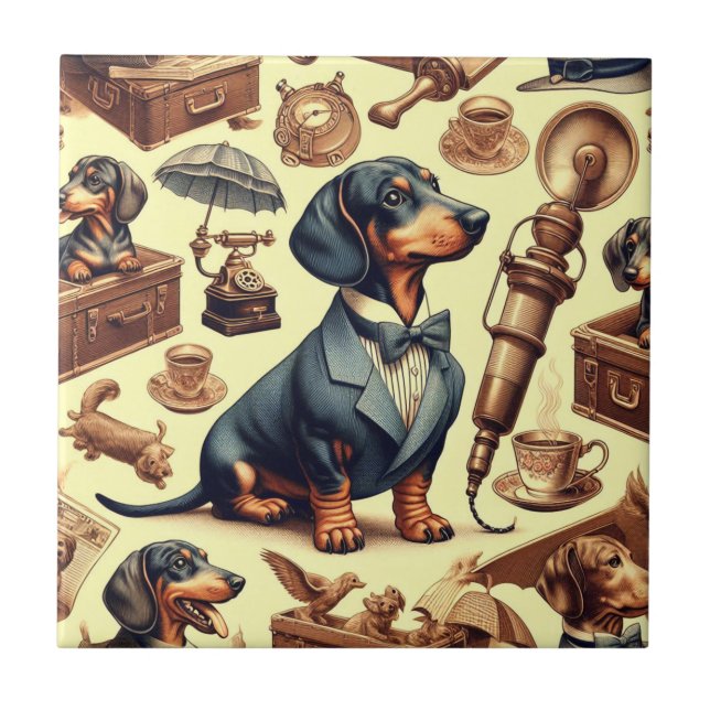 Ilustração Vintage Dachshund (Frente)