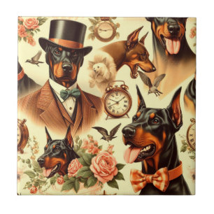 Ilustração Vintage Doberman Seamless