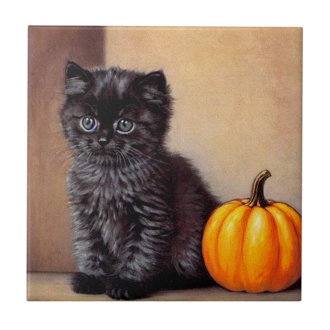 Ilustração Vintage Halloween Black Kitten (Frente)