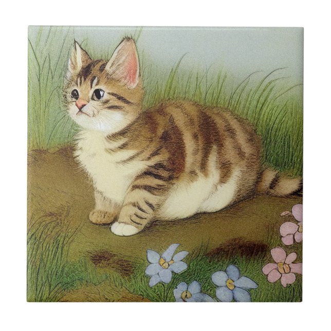 Ilustração Vintage Kitten com Flores (Frente)